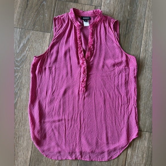 Worth NY 100% silk pink polka dot sleeveless blouse size 12 - Picture 1 of 5